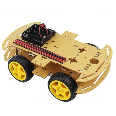 四輪小車底盤+4驅動馬達+電池盒 適用ARDUINO樹莓派實習避障車循跡車自走車機器人開發套件
