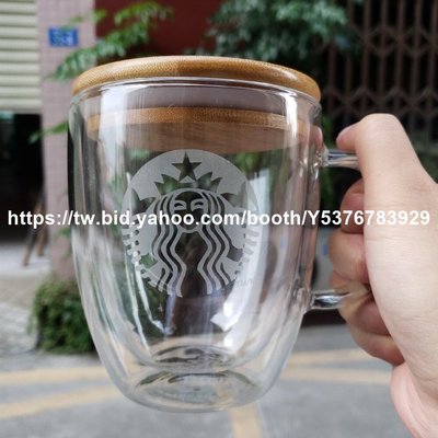 現貨熱銷-星巴克350ml / 450ml 星巴克咖啡玻璃杯帶竹蓋隔熱雙層壁透明玻璃咖啡杯拿鐵卡布奇諾杯用-淘淘生活