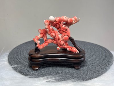 早期收藏老料momo紅珊瑚樹枝原礦粗枝雕刻百花齊放花開富貴擺件