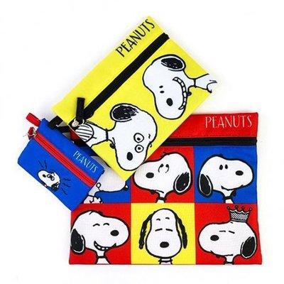 日本正版*史努比Snoopy&糊塗塔克WOODSTOCK 化妝包收納袋 盥洗袋 收納袋 萬用袋☆3入一組 現貨