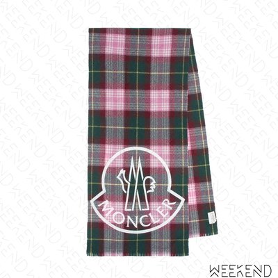 【WEEKEND】 MONCLER Checked Logo 格紋 混羊毛 圍巾 綠+粉色