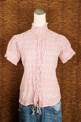 《小喵二手衣》iBS 粉紅水玉點點◎ 花邊領 短袖襯衫～造型甜美氣息滿載 Ｓ號