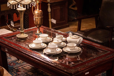 德國中古獅牌白瓷咖啡茶杯碟壺18件套