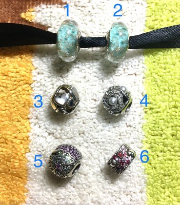 9.5成新 PANDORA 琉璃、固定扣、K金貝殼串飾、珍珠、花朵鋯石串飾...共6款