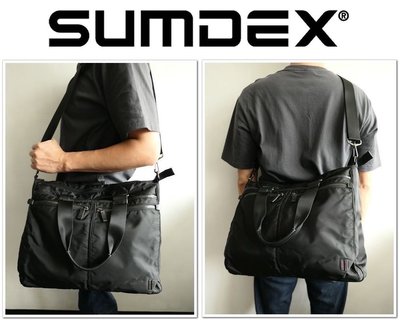 SUMDEX 輕盈尼龍 黑色素面 多夾層 可放筆電 平板 公事包 斜背包 電腦包 可掛行李箱