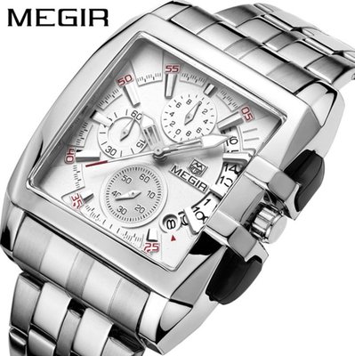 【潮裡潮氣】美格爾MEGIR鋼帶男士手錶運動戶外男錶爆款方形手錶2018