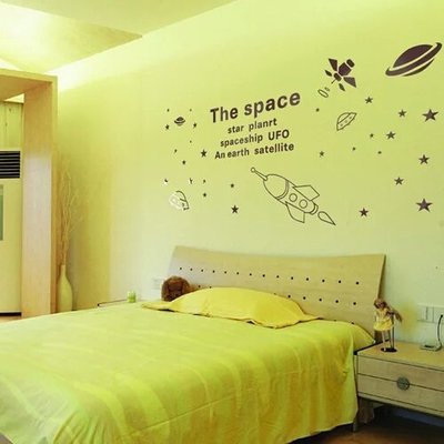 兒童房立體壁貼兒童房間卡通裝飾 科幻太空飛船火箭UFO壓克力壁貼