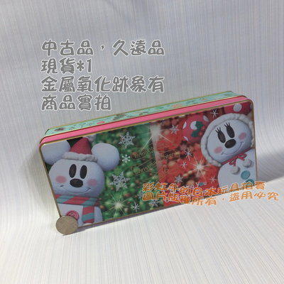 【中古品】日本 東京迪士尼樂園 鐵盒 2016 聖誕節限定 雪人 米奇 米妮 米老鼠 長方形 彩繪 鐵盒 收納 日本帶回