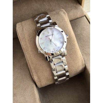 BURBERRY手錶 BU9224 高雅英式風奢華珍珠貝錶盤晶鑽刻度不銹鋼錶帶女錶