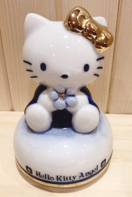 【薰衣草舖子】絶版品出清 日本進口 HELLO KITTY Angel 1998年 小天使 陶瓷音樂盒 青瓷 (有瑕疵)