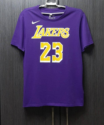 正品NIKE耐吉 NBA LAKERS JAMES 洛杉磯湖人隊 詹姆斯 紫金23號 男紫色圓領短袖T恤2XL