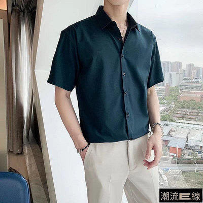短袖襯衫男 M-3XL四色可選 薄款襯衫 夏季韓版潮流襯衫 高級感 內搭寬鬆上衣 白色男士襯衫 男裝-潮流e線