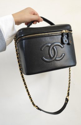 Chanel vintage 黑色荔枝皮化妝箱