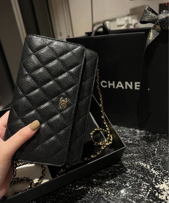 Chanel WOC AP0250 Chain wallet 包 荔枝紋肩背包 黑金鍊