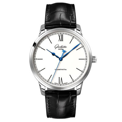 GLASHUTTE ORIGINAL 格拉蘇蒂 議員卓越腕錶 40mm 白色面盤 鱷魚皮錶帶 機械錶 1-36-01-01-02-61