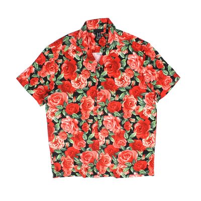 Cover Taiwan 官方直營 紅玫瑰 花卉 花襯衫 短袖襯衫 夏威夷 海灘 復古 古著 嘻哈 寬鬆 紅色 (預購)