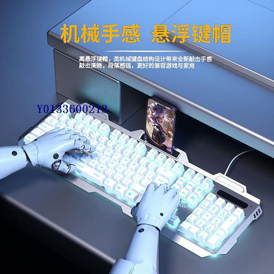 真機械手感有線鍵盤鼠標套裝發光電腦臺式USB有字符燈光背光懸浮