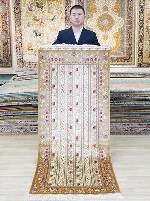 米可家飾~天匠76x200cm手工真絲波斯地毯歐式高密度藝術客廳起居綠色地毯地毯手工地毯