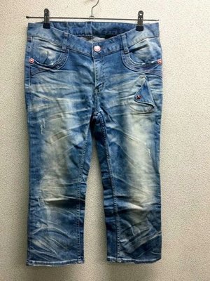 韓國製 i2n 後口袋微笑 淺刷色 八分彈性牛仔褲 /L(特價出清)