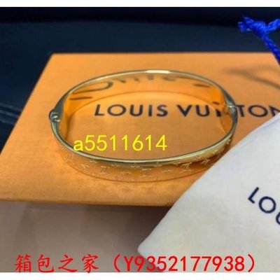 【二手正品98新】路易威登 LOUIS VUITTON LV 金色字紋手環手鐲 M00251 S號 C0915