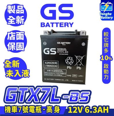 永和電池 GS統力 機車電瓶 GTX7L-BS 機車7號電池 高身 未入液 同YTX7L-BS TTZ8V 舊品折20元