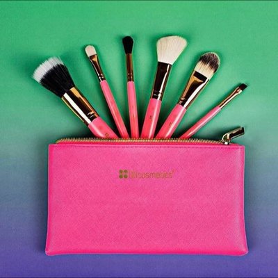BH cosmetics neon pink 6 piece brush set 桃紅色6入刷具組 附贈刷具包