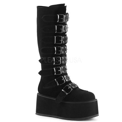 Shoes InStyle《三吋》美國品牌 DEMONIA 原廠正品龐克歌德絲絨金屬板厚底楔型及膝馬靴 有大尺碼『黑色』