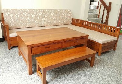 【南台灣傢俱】L型100%全實木印尼柚木木製沙發組椅市價$69900,驚喜價再免運費