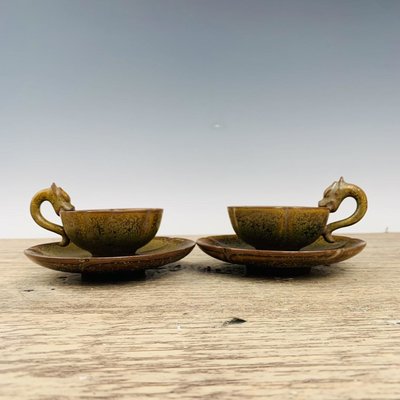 古瓷器 古董瓷器 茶葉末釉托杯高8公分直徑12.5公分編號201023240-25510