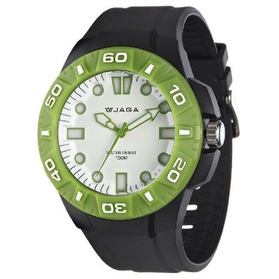 JAGA 捷卡 AQ1080 防水指針錶-黑綠/48mm