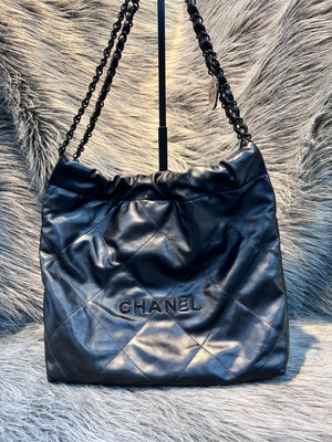 Chanel AS3260 黑色 黑皮 黑釦 So black 22bag 垃圾袋 肩背包 金幣包