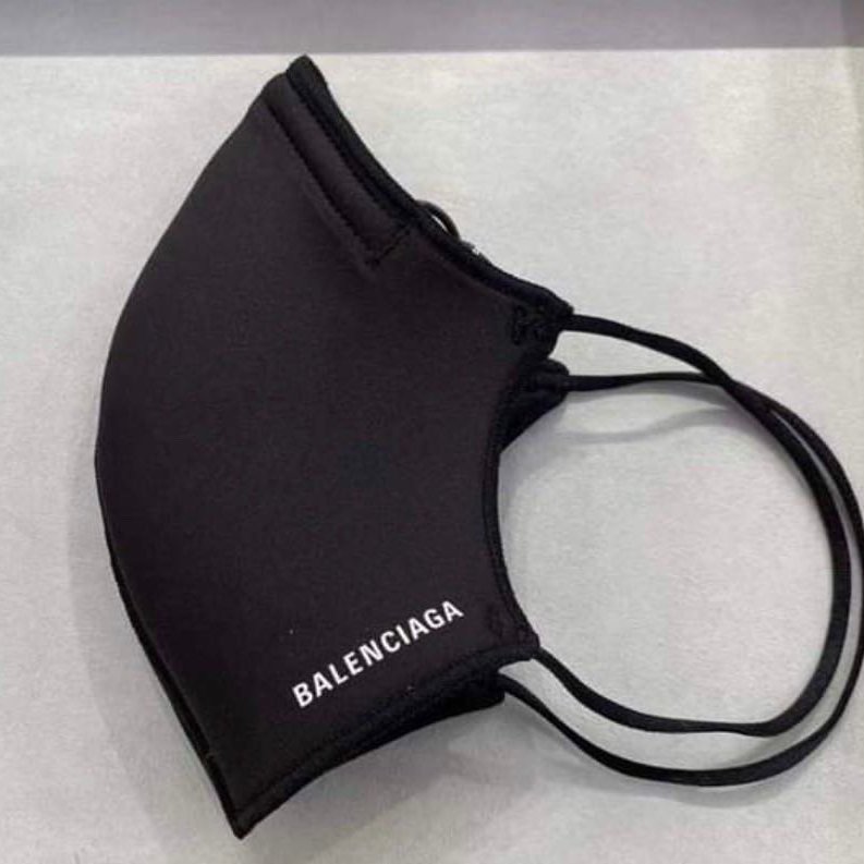 翰貝格名牌館】全新真品Balenciaga 黑色尼龍白LOGO 時尚口罩(非醫療用