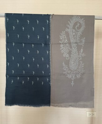 絲顏精品～北印度喀什米爾刺繡羊絨圍巾披肩PASHMINA 原絨灰藍