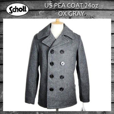 SCHOTT NYC 美國 重磅羊毛 海軍事 短大衣 Peacoat 雙排扣 船錨 立領 灰 合身窄版 加拿大製 現貨L