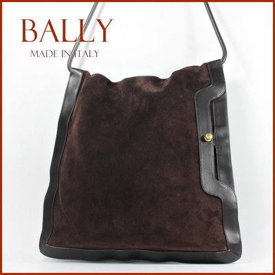 【桑園の】二手真品◆設計款 BALLY 麂皮x牛皮 中性款 斜背包 義大利製 週日結標 T 4171