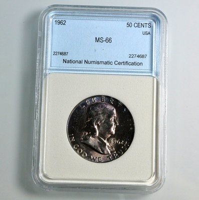 評級幣 1962年 美國 富蘭克林 5角 半元 銀幣 鑑定幣 NNC MS66