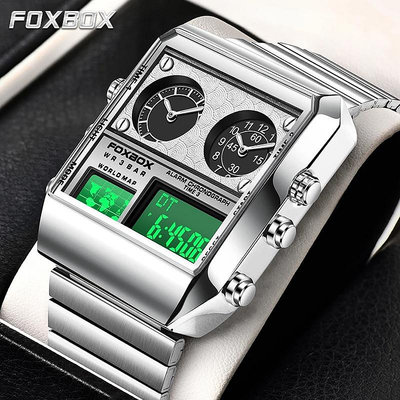 LIGE X Foxbox 男士防水手錶不銹鋼日曆夜光軍用數字手錶