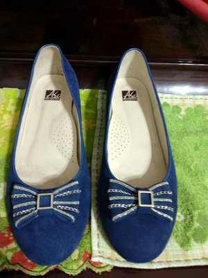 ASO阿瘦藍色牛皮+絨面羊皮包鞋休閒鞋