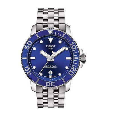 Tissot 藍面 天梭海星系列 鋼帶自動機械男腕錶 經典手錶 T1204071104100