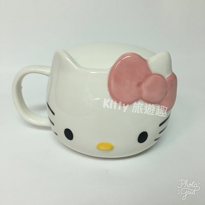 [Kitty 旅遊趣] Hello Kitty 馬克杯附蓋 凱蒂貓 造型馬克杯 貓臉 咖啡杯 水杯 茶杯 陶瓷杯