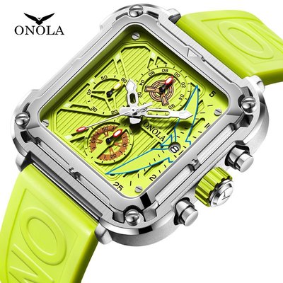 【潮裡潮氣】時尚獨特方形爆款手錶男款ONOLA/奧駱納多功能石英防水膠帶手錶6831