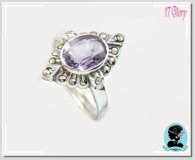 925純銀天然紫水晶鑽 戒指 古典甜美公主&馬克賽石  ~ 歐美古典設計款 ~ 甜美穿搭 #現貨✽ 17 Glory ✽