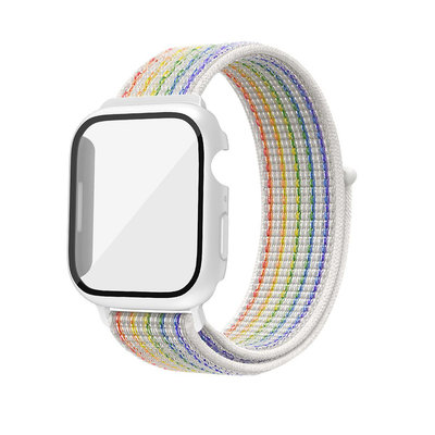 適用Apple Watch7代/SE手表帶尼龍回環魔術貼保護殼膜一體表帶 蘋果手錶保護殼 保護膜 殼膜一體