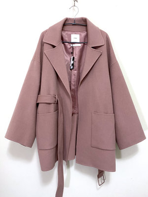 韓國 全新 粉色 寬版 手工 羊毛 大衣