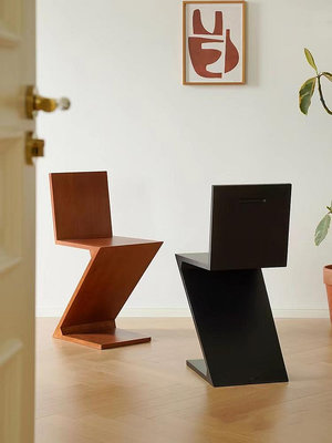 斐爾登 中古實木餐椅家用現代簡約Z字椅北歐設計師休閑單人原木椅