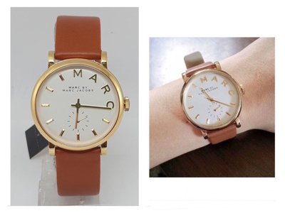 MARC BY MARC JACOBS Baker 白色錶盤 棕色皮革錶帶 獨立小秒盤 石英女士手錶 MBM1316