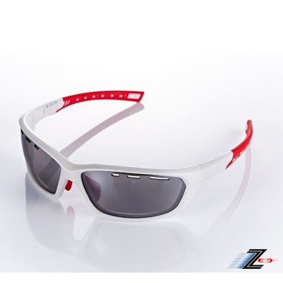 【Z-POLS】頂級TR太空纖維彈性輕量材質 質感珍珠白弧形包覆設計頂級抗UV400電鍍黑運動眼鏡(防悶設計鏡片)