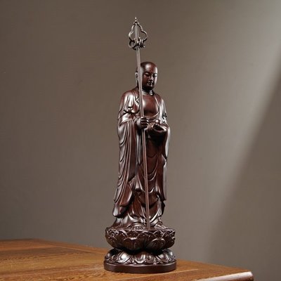 黑檀實木雕刻地藏王菩薩佛像擺件家居客廳玄關裝飾擺設紅木工藝品