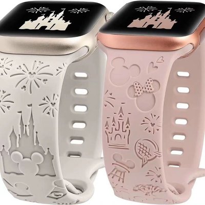 3d 迪士尼樂園適用於 Apple 錶帶適用於 Iwatch 1/2/3/4/5/6/7/8 se 手錶印花矽膠錶帶 4