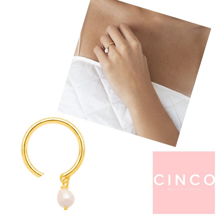 葡萄牙精品 CINCO 台北ShopSmart直營店 Claire ring 24K金戒指 C型優雅珍珠戒指